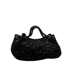 Cole Haan Black Suede Embossed Floral Damask Handbag Braided Leather Handle